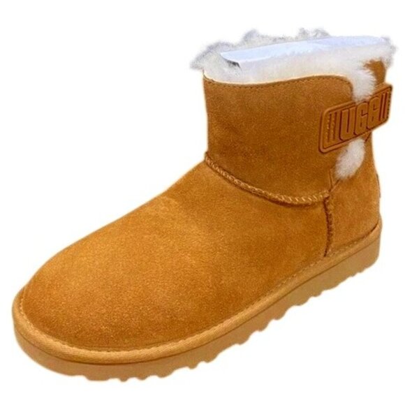 Ugg Women's Mini Bailey Logo Strap Booties - Chestnut - Picture 1 of 4